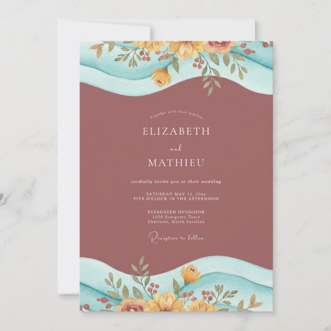 Terracotta Ochre Leafy Wedding Invitation (Front)