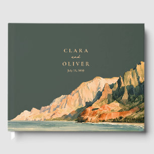 Terracotta Ochre Sage Kauai Coast Beach Wedding  Guest Book