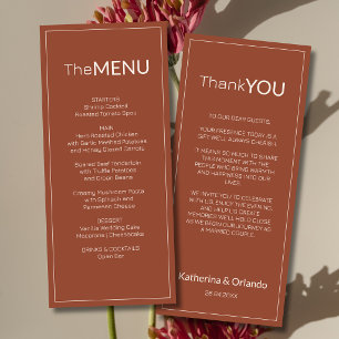 Terracotta Old Money Wedding Menu Thank You Note