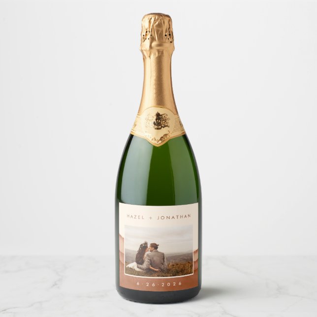 Terracotta Ombre | Boho Wedding Photo Wine Label (Front)