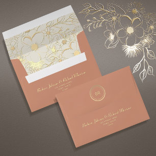 Terracotta Orange and Gold Wedding Envelope