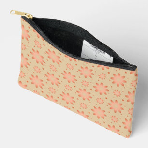 Terracotta orange and sand beige delicate daisy accessory pouch