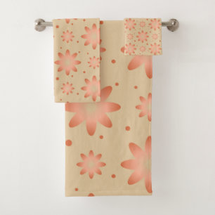 Terracotta orange and sand beige delicate daisy bath towel set