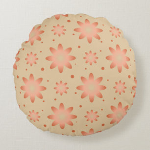Terracotta orange and sand beige delicate daisy round pillow