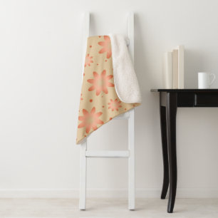 Terracotta orange and sand beige delicate daisy sherpa blanket