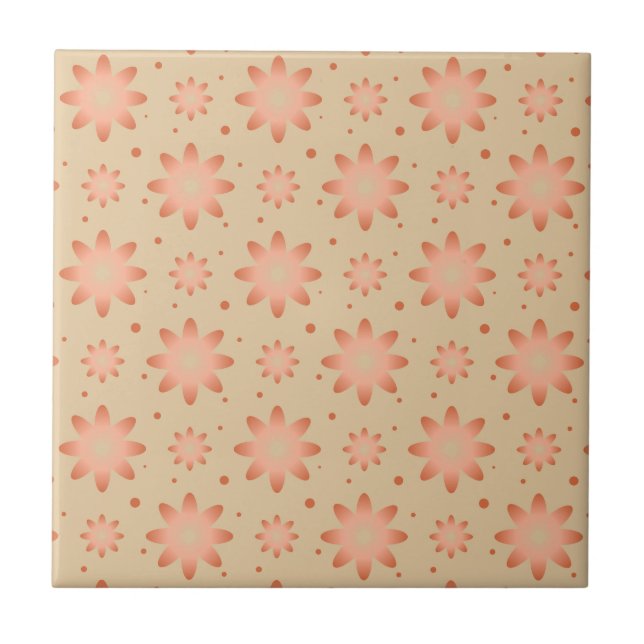 Terracotta orange and sand beige delicate daisy tile (Front)