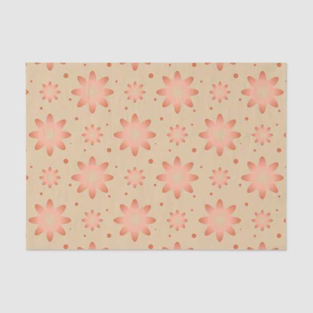 Terracotta orange and sand beige delicate daisy tissue paper (Front)