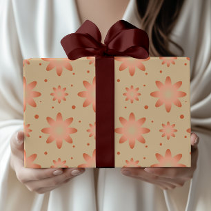 Terracotta orange and sand beige delicate daisy wrapping paper