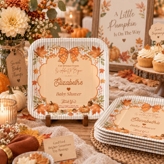 Terracotta Orange Autumn Pumpkin Baby Shower Paper Plate