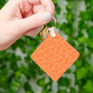 Terracotta Orange Botanical Leaf Pattern Keychain