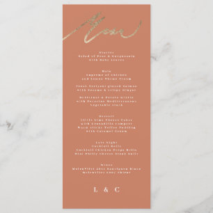 Terracotta Orange Elegant Boho Gold Wedding Menu