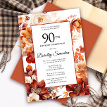 Terracotta Orange Fall Flowers 90th Birthday Invitation<br><div class="desc">Elegant terracotta orange watercolor flowers create a bold floral frame on this fall floral birthday invitation. A simple script gives it a modern vibe.</div>