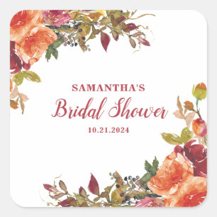 Terracotta Orange Floral Bridal Shower  Square Sticker