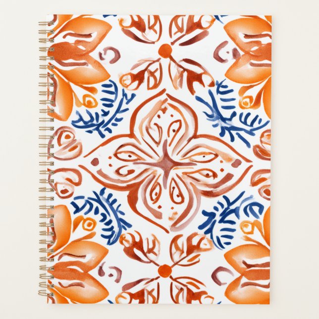 Terracotta orange floral design  planner (Front)