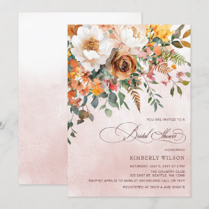 Terracotta Orange Floral Fall Bridal Shower Invitation