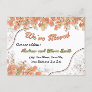 Terracotta Orange Leaves Rusty Foil Moving Address Postcard