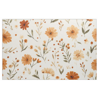 Terracotta Orange Peach Wildflower Boho Floral Fabric