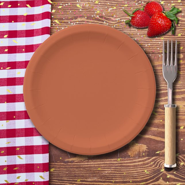 Terracotta Orange Solid Colour Warm & Earthy Desig Paper Plate (Creator Uploaded)