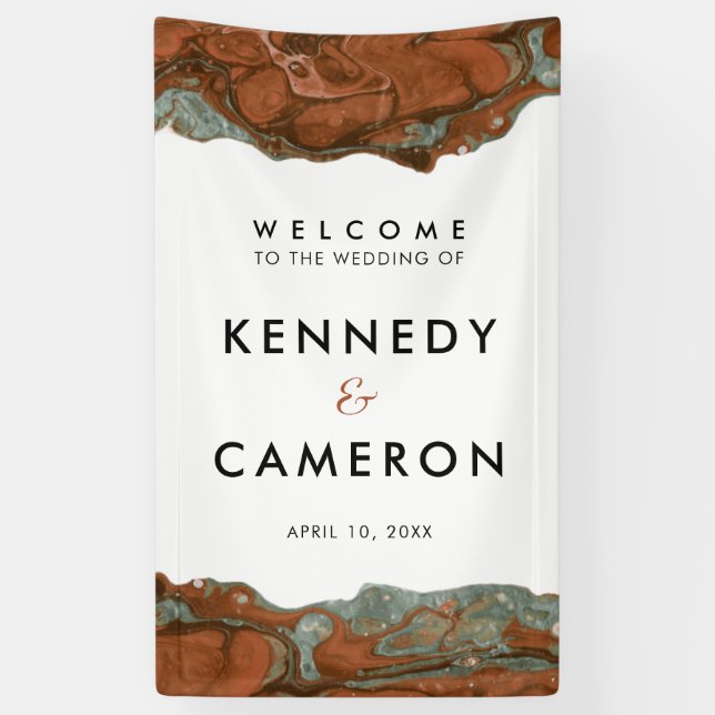 Terracotta Orange & Teal Minimalist Marble Welcome Banner (Vertical)