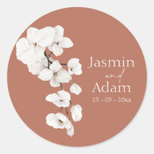Terracotta Orchid Wedding Favour Classic Round Sticker