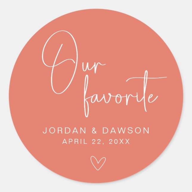 Terracotta Our Favourite Wedding Favour Sticker (Front)