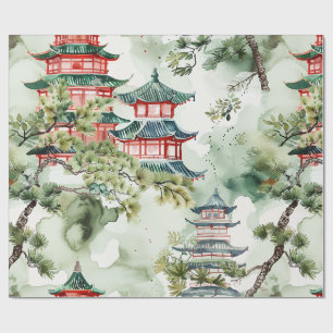 Terracotta Pagoda Architectural Botanical Wrapping Paper