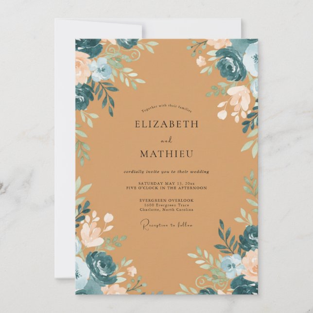 Terracotta Painted Blossom Wedding Invitation (Front)