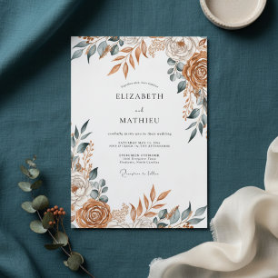 Terracotta Painterly Floral Wedding Invitation