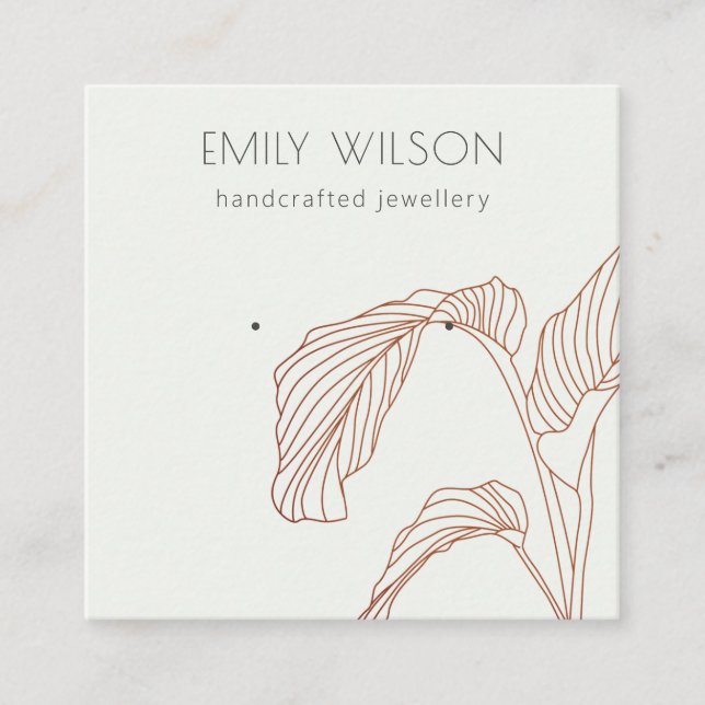 Terracotta Palm Leaf Sketch Stud Earring Display Square Business Card (Front)