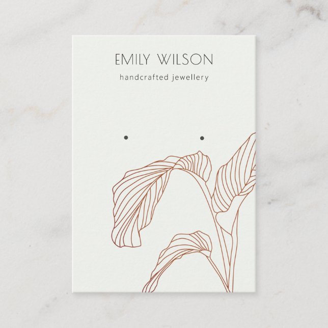 Terracotta Palm Leaves Sketch Stud Earring Display Business Card (Front)