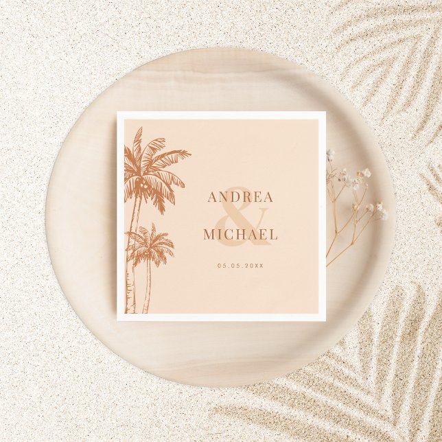 Terracotta Palm Trees & Ampersand Beach Wedding Napkin (Creator Uploaded)