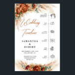 Terracotta pampas burgundy flower wedding Timeline Poster<br><div class="desc">Terracotta pampas burgundy flower wedding Timeline Sign Poster, !!! Note: Mount on heavy card stock This trendy popular design is perfect for all boho or tropical style Events. Design is featured watercolor hand painted pampas grass reeds mixed dried palm leaves mixed terracotta flowers and mixed burnt orange roses mixed copper...</div>