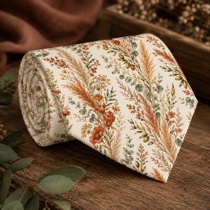 Terracotta Pampas Eucalyptus Wedding Tie