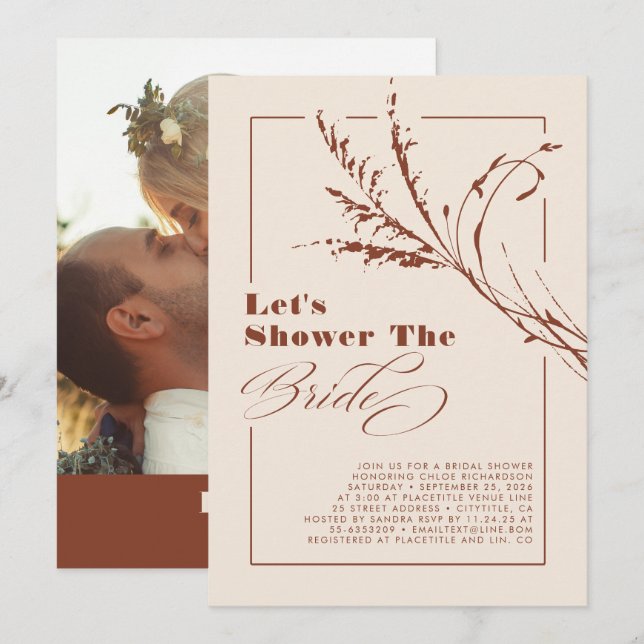 Terracotta Pampas Grass Boho Bridal Shower Photo Invitation (Front/Back)