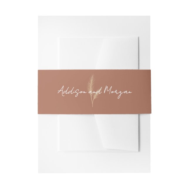 Terracotta Pampas Grass Boho Personalized Wedding Invitation Belly Band (Front Example)