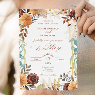 Terracotta Pampas Grass Boho Rust Wedding Invitation