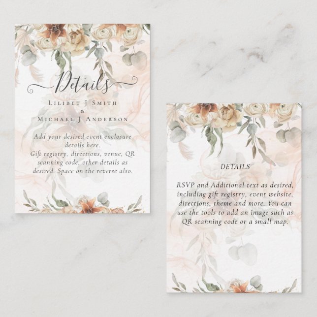 Terracotta Pampas Grass BOHO Wedding Enclosure Card (Front/Back)