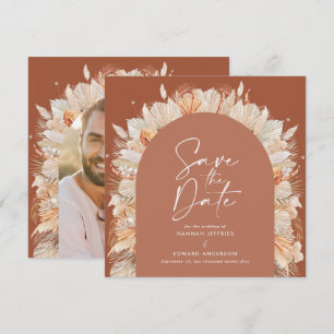 Terracotta pampas grass botanical elegant modern save the date