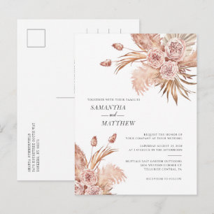 Terracotta Pampas Grass Botanical Wedding Invitation Postcard