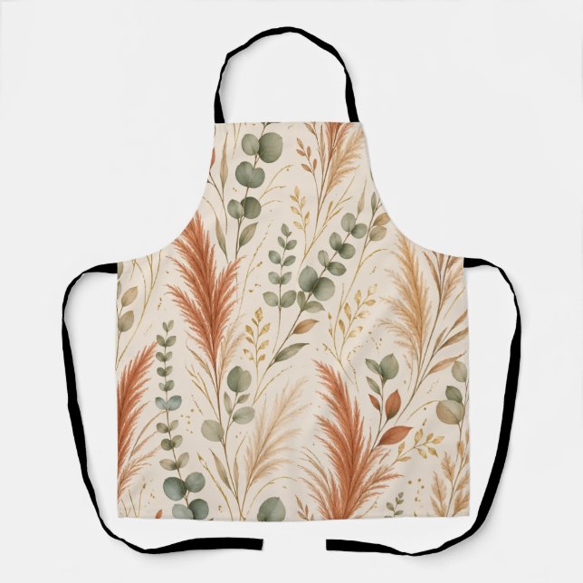 Terracotta Pampas Grass Eucalyptus Neutral Boho Apron (Front)