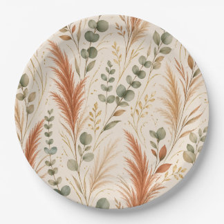 Terracotta Pampas Grass Eucalyptus Neutral Boho Paper Plate