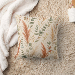 Terracotta Pampas Grass Eucalyptus Neutral Boho Throw Pillow