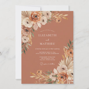 Terracotta Pampas Grass Eucalyptus Wedding Invitation