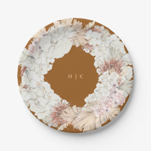 Terracotta Pampas Grass Floral Wedding Party Paper Plate