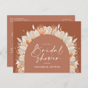 Terracotta pampas grass modern bridal shower chic  invitation postcard