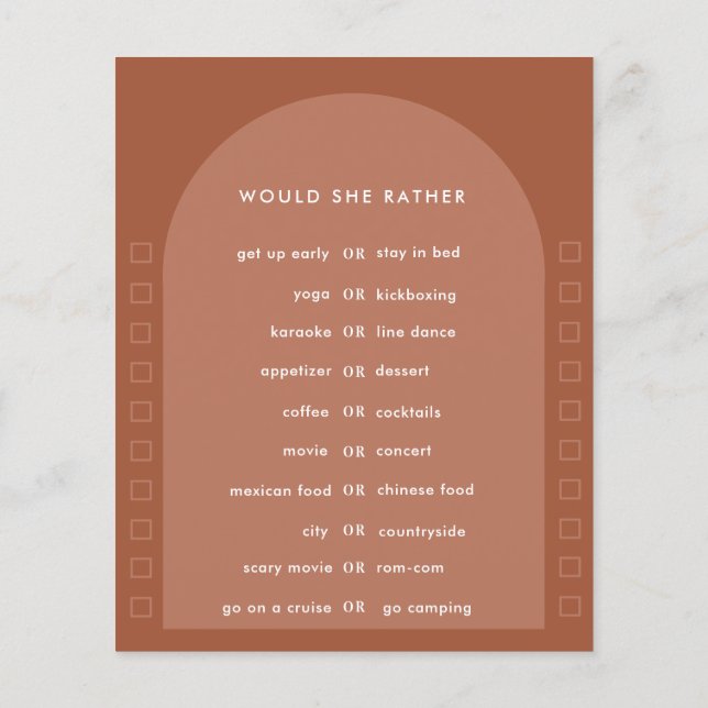 Terracotta pampas grass modern bridal shower game (Back)