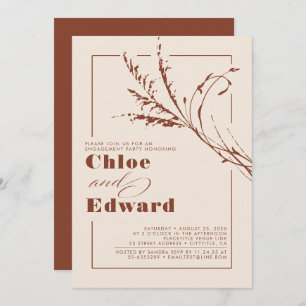 Terracotta Pampas Grass Modern Engagement Party Invitation