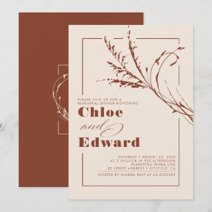 Terracotta Pampas Grass Modern Rehearsal Dinner Invitation
