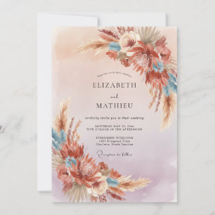 Terracotta Pampas Grass Muted Eucalyptus Wedding Invitation