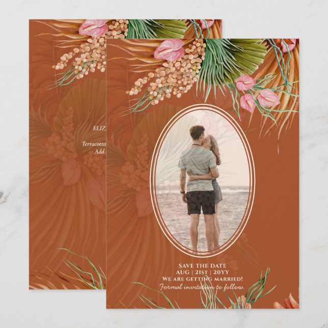 Terracotta Pampas Grass PHOTO Wedding Save The Dat Date (Front/Back)